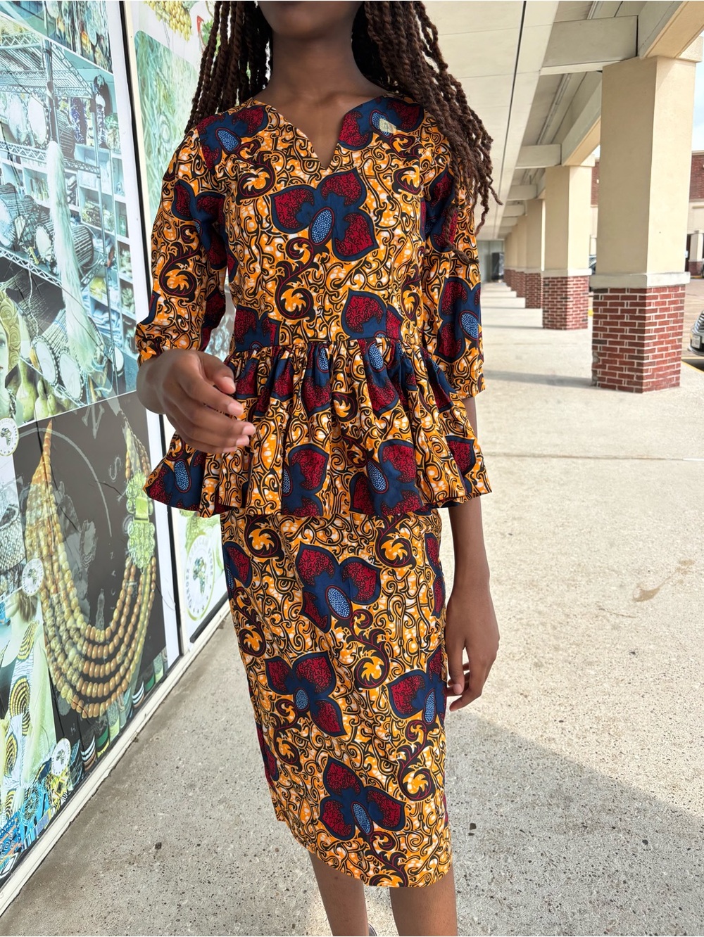 African clothing for women 2 pieces set of peplum top and pencil skirt